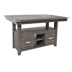 Rectangular Counter Height Table with 6 Shelves and Extension Leaf, Gray