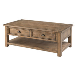 Coastal Style Rectangular Wooden Coffee Table with 2 Drawers, Brown