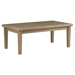 Rectangular Wooden Frame Cocktail Table with Plank Tabletop, Teak Brown