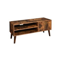 Retro Style Wooden TV Stand with Two Open Compartment and One Door Cabinet, Brown