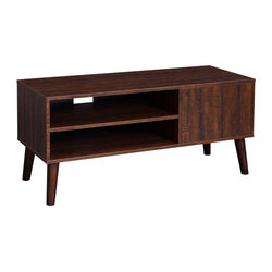 Wooden TV Stand with 2 Open Shelves and 1 Door Cabinet, Distressed Brown