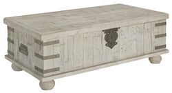 Wooden Lift Top Cocktail Table with Metal Handles and Bun Feet, White