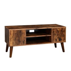 Retro Style TV Stand with 2 Door Cabinets and 1 Shelf, Rustic Brown