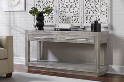Two Drawer and One Bottom Shelf Console Table with Metal Handle Pull, Rustic Latte Gray