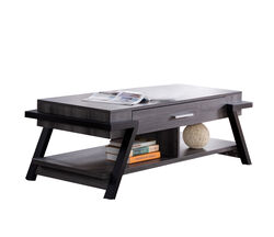 Wooden Coffee Table with Angled Leg Support and Drawer, Black and Gray