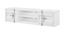 Industrial Container Style TV Stand with Two Open Shelves, White