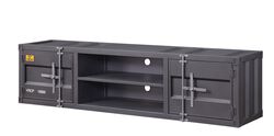 Industrial Container Style TV Stand with Two Open Shelves, Gray
