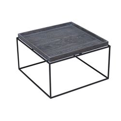 Tray Top Wooden Coffee Table with Tubular Legs, Gray and Black