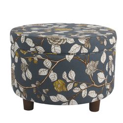 Wooden Ottoman with Floral Patterned Fabric Upholstery and Hidden Storage, Multicolor