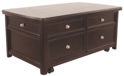Wooden Lift Top Coffee Table with Four Drawers and Casters, Brown