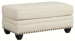 Wooden Ottoman with Nailhead Trims and Bun Feet, White and Black