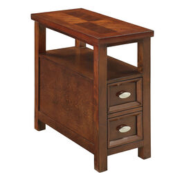 2 Drawer Grained Wooden Frame Side Table, Cherry Brown