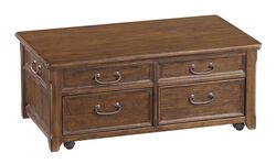 Wooden Lift Top Cocktail Table with 4 Drawers and Casters, Brown