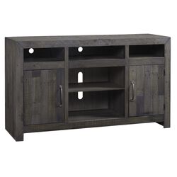 2 Cabinet Wooden TV Stand with 1 Adjustable Center Shelf, Large, Gray
