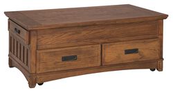 Mission Style Wooden Lift Top Cocktail Table with 4 Drawers, Brown