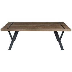 Rectangular Wooden Cocktail Table with Y Shaped Metal Legs, Brown and Black