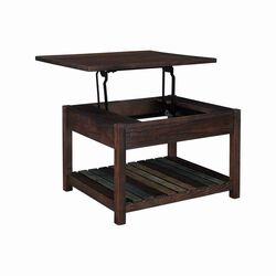 Lift Top Wooden Cocktail Table with Slatted Bottom, Brown