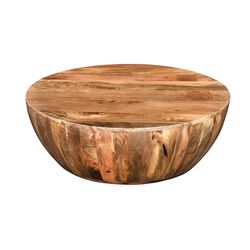 Mango Wood Coffee Table In Round Shape, Dark Brown