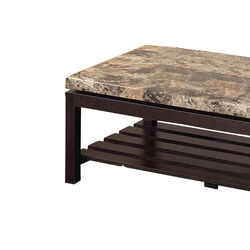 Wooden Coffee Table With Faux Marble Top, Red Cocoa Brown