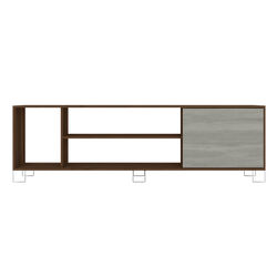 71 Inch Wooden Entertainment TV Stand with 3 Open Compartments, Brown and White