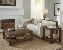 Acacia Wood Coffee Table with Exposed Mortise and Tenon Corner Joints, Brown