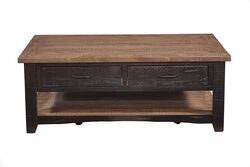 Dual Tone Wooden Coffee Table With Two Drawers, Antique Black and Honey Tobacco Brown