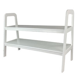 Contemporary Ladder Style TV Stand with 2 Open Cut Shelves, White