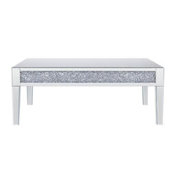 Wood and Mirror Coffee Table with Faux Crystals Inlay, Clear