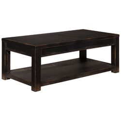 Rectangular Wooden Cocktail Table with Open Bottom Shelf, Weathered Black