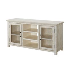 60 Inch Rustic Wooden TV Stand with Mesh Design, Antique White