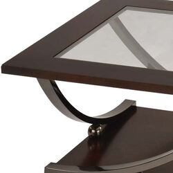 Glass Inserted Wooden Coffee Table with Open Shelf and Castors, Brown