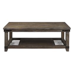 Rectangular Wire Brushed Cocktail Table with Open Shelf, Brown