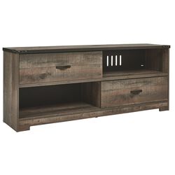 2 Drawer Wooden TV Stand with Open Shelves, Rustic Brown