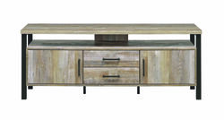 58 inch Metal and Wooden TV Console with Spacious Storage and Center Back Support, Brown