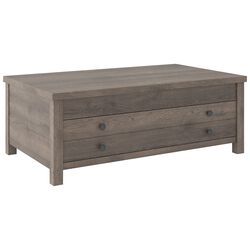 Wooden Cocktail Table with Reclining Lift Top, Weathered Brown