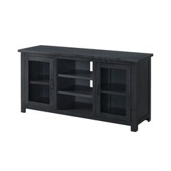 60 Inch Rustic Wooden TV Stand with Mesh Design, Dark Gray