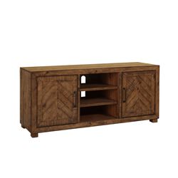 65 Inch Industrial Wooden TV Stand with Block Legs, Brown