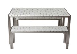 Anodized Aluminum Table And Bench Set In White (Set of 3)