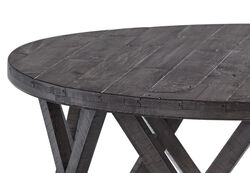 Plank Style Round Wooden Frame Cocktail Table with Lattice Cut Out, Gray
