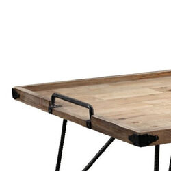 Rectangular Tray Top Wooden Coffee Table with Hairpin Legs, Brown and Black