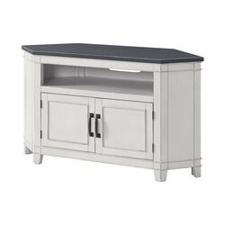50 Inch Wooden TV Stand with Open Shelve, Gray and Antique White