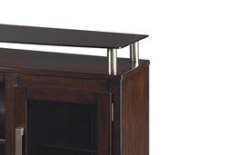 Wooden TV Stand with 2 Doors and Raised Glass Top, Medium, Brown