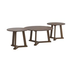 3 Piece Round Wooden Coffee Table and End Table with Tripod Base, Brown