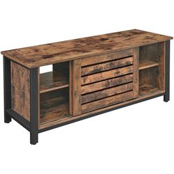50 Inches TV Stand with Louvered Sliding Doors, Brown and Black