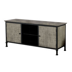 2 Door Wooden TV Cabinet with 2 Open Shelves, Gray