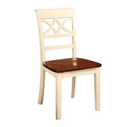Dual Tone Side Chair with Designer Cutout Back, Set of Two, Vintage White and Cherry Brown