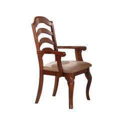 Rubber Wood Dining Chairs With Ladder Back, Set Of 2, Oak Brown