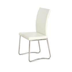 Faux Leather Upholstered Dining Chair With Tubular Metal Legs, Set of Four, White and Silver 