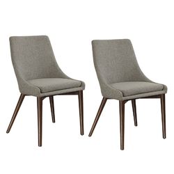 Wooden Side chair With Fabric Upholstered Seat And Backrest, Gray & Brown, Set of 2