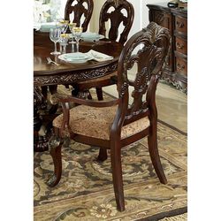 Wood-Fabric Arm Chair With Deep Engraved Design, Brown & Beige (Set of 2)